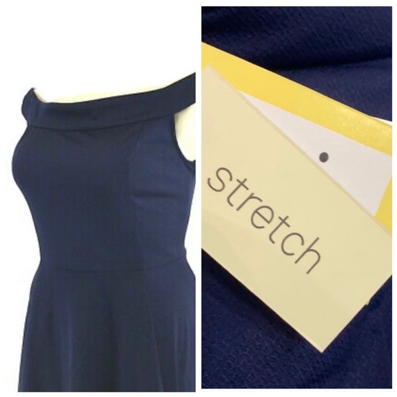 NWT Off Shoulder Navy Fit & Flare Dress - Picture 3 of 6